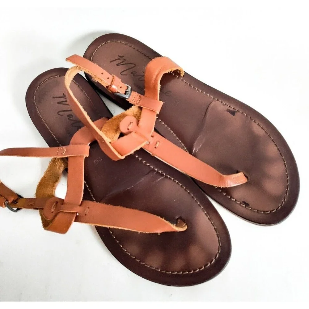 Matisse Brown Tan Leather‎ Sole Thong Slingback Minimalist Sandals Size 6 Italy